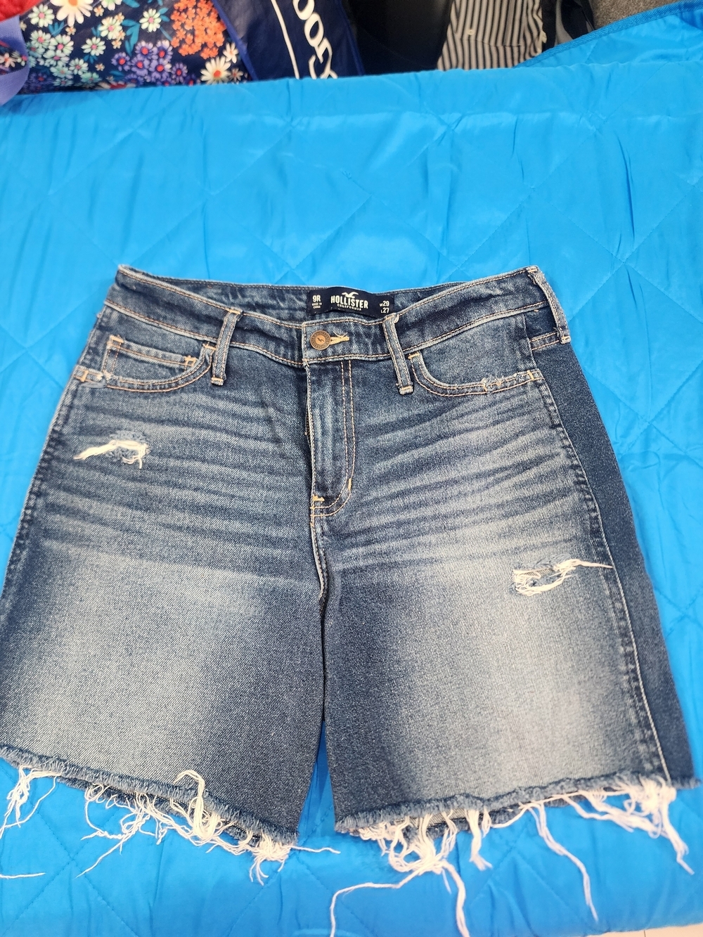 Hollister Women's Frayed Hem Distressed Denim Shorts - Dark Blue